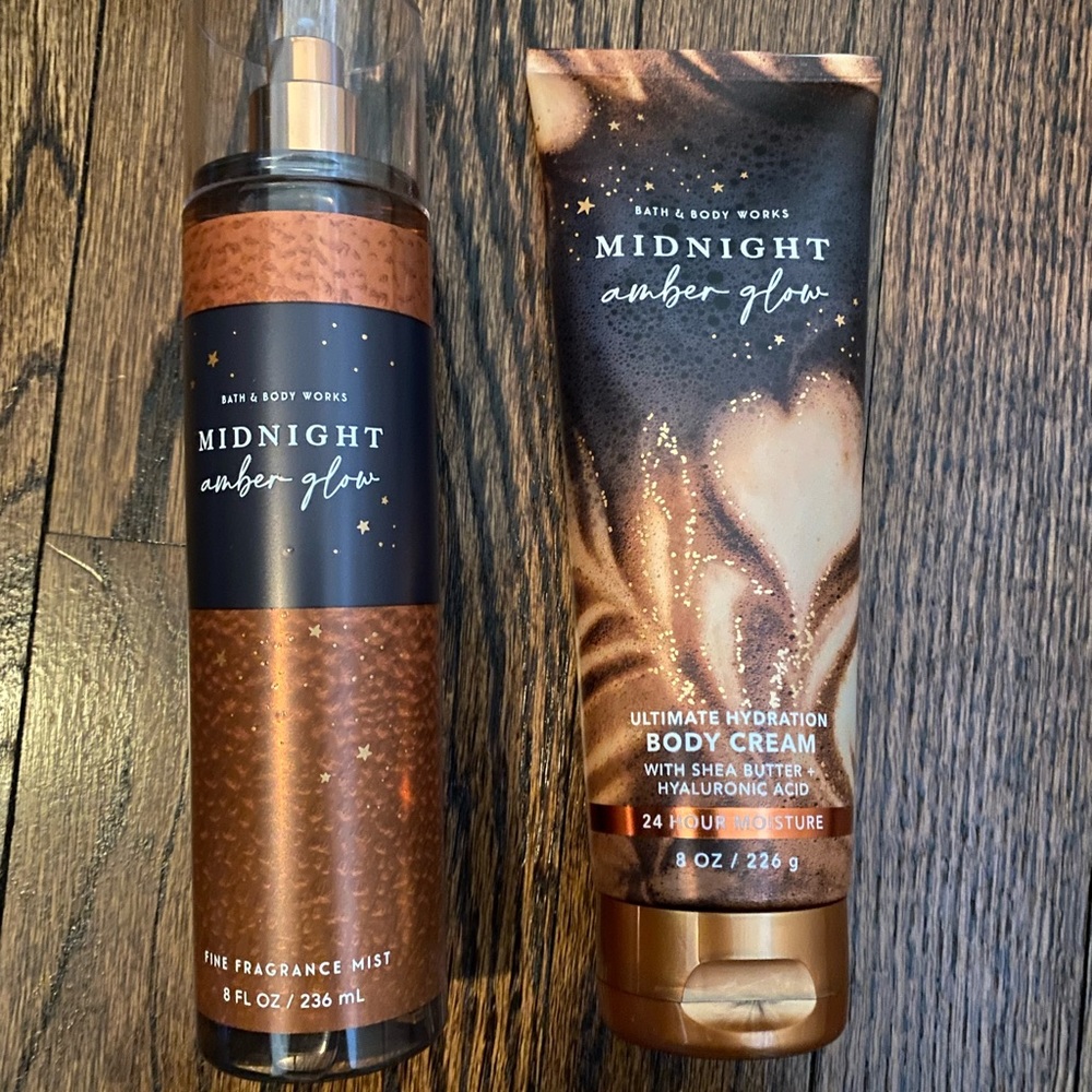 Bath and Body Works Midnight Amber Glow Fragrance Mist and Body Cream/Lotion
